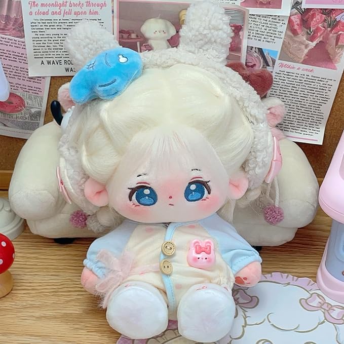 CALEMBOU Plush Doll, 20cm Cute Cotton Doll with Skeleton, Anime Plushies Soft Stuffed Dress Up Dolls, Kawaii Plush Toys Gift Come with Doll Clothes