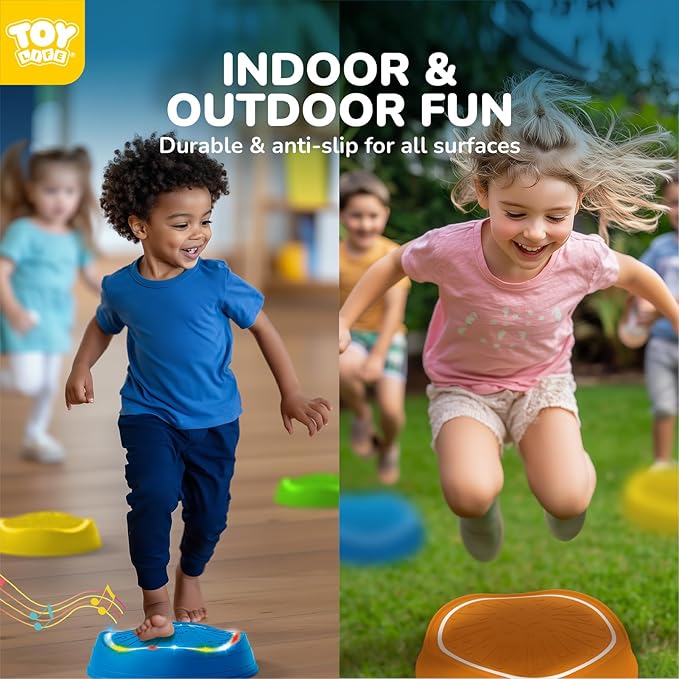 TOY Life 5 Pcs Light Up Musical Balance Stepping Stone for Kids, Indoor Outside Toys for Kids Ages 4-8, Toddler Outdoor Toys, Stepping Stones Game Sensory Balance Toys