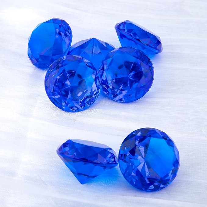 Niceup 26PCS Navy Blue Fake Diamonds Big Gem Toys, 1.5in Pool Diving Gems Acrylic Plastic Gemstones for Kids, Party Décor Jewels Treasure Hunt Hiding Sensory Bin Filler Toys Craft Supplies