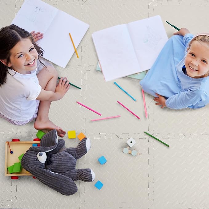 20 Tiles 12x12x1 Inch EVA Thick Interlocking Foam Floor Tiles Puzzle Exercise Mat Foam Mats for Pets Boys Girls Classroom Nursery Gym(White)