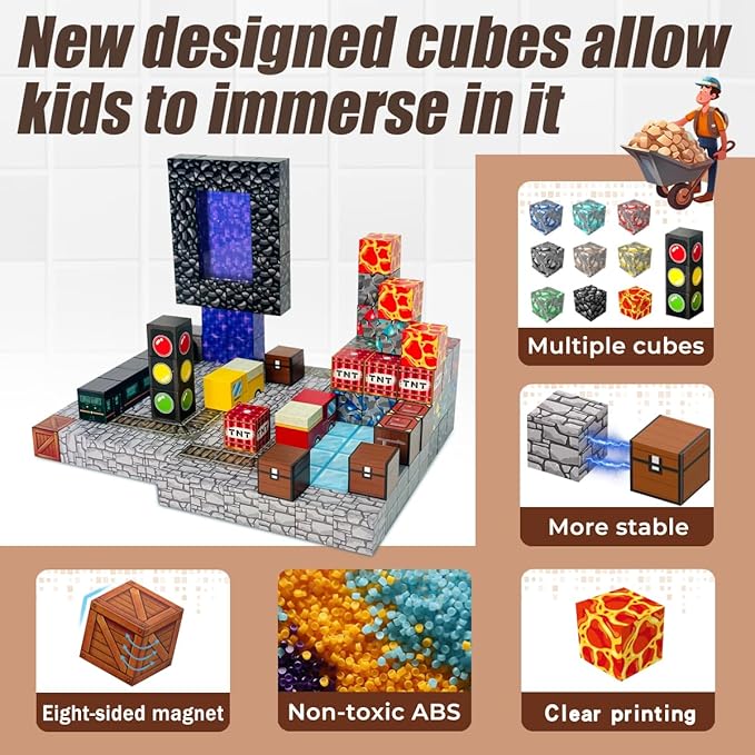 Magnetic Building Blocks Set, 150 Pieces STEM Learning Toy with Lava Adventure Theme, Construction Kit for Ages 3-12 Years