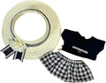 17cm/6.7in Clothes Set for Dolls - Cute Hat & Overalls Outfit, Soft Premium Fabric Dress Up Accessories Suit, Easy On/Off, NO Doll Included (Black Straw hat)