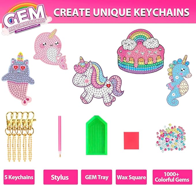 Arts and Crafts for Kids Ages 8-12 - 5D Gem Art Painting Kits for Kids - Create Your Own Gem Keychains by Number DIY Craft Gifts for Girls Boys Ages 6-8 8-10 10-12