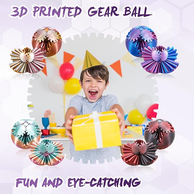 Gear Ball-3D Printed Gear Sphere,3D Printed Spin Ball Cube Fidget Toy,The Steampunk Whirling Wonder Fidget Ball Toy(Black Purple)
