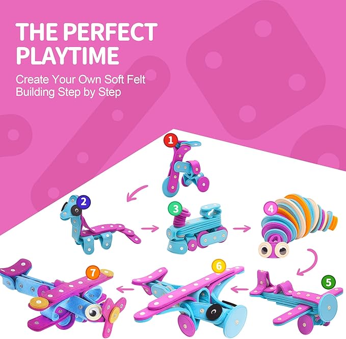 Soft Felt Building Toys for Toddlers,DIY Educational Learning Stackable Felt Toy Set - Flexible for Hours of Creative STEM Toys 37 PCS, Stacking Toys for Toddlers 1-3,Perfect for Easter Gifts