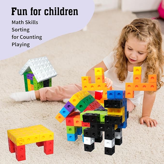 701 Pcs Math Learning Linking Cube with Pink Storage Container Counting Cubes Plastic Colorful Counting Blocks Math Manipulatives Classroom Learning Supplies for Home school Educational(Pink)