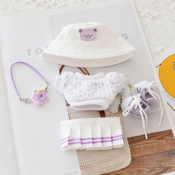 17cm Doll Clothes Set, 5 Pieces Dress Outfit Set for 6.7inch Doll Suit, Fashion Chic Hat & Clothes Accessories for 1st/2nd/3rd Gen Dolls Play & Display Purple