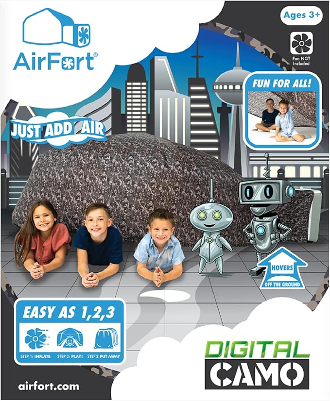The Original Patented AirFort - Build A Fort in 30 Seconds, Inflatable Fort for Kids, Play Tent for 3-14 Years, A Playhouse Where Imagination Runs Wild, Fan not Included (Digi Camo)