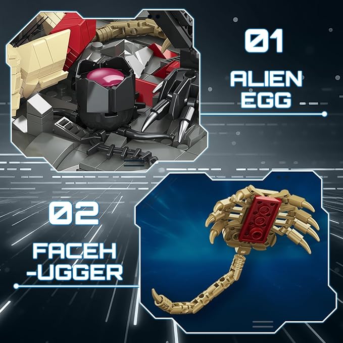 HIGH GODO Alien Mech Xenomorph Warrior Building Sets for Adult, Horror Action Figure Toy with Base,Gifts for Boys Aged 8-14, Perfect for Birthdays Christmases Halloweens, 882 Pieces