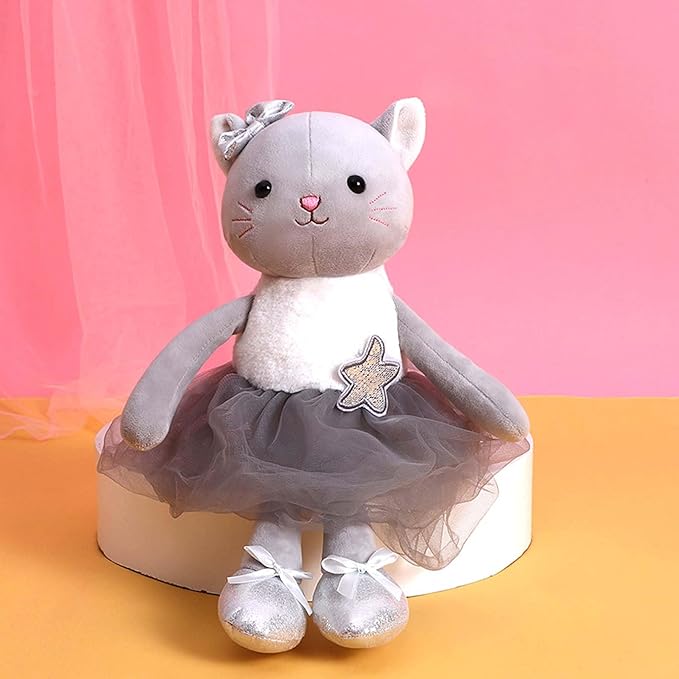 Plush Ballerina Dolls Kitten Cat Stuffed Animals Toys Ballet Dance Recital Gifts for Girls 15.5 Inches (Gray)