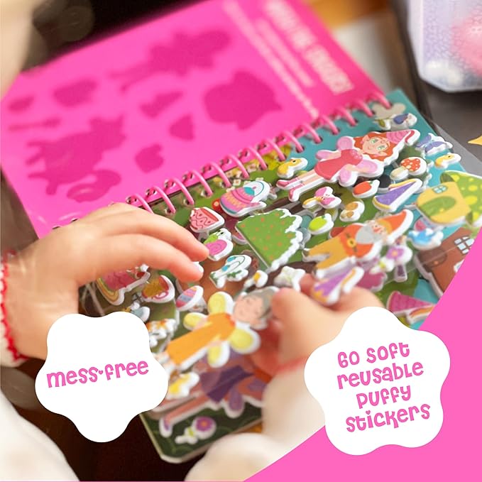Stickypuff Value Pack - 3 Reusable Puffy Sticker Book for Toddlers - Puffy Stickers for Toddlers - Travel Activities for Kids Ages 4-8 - Screen Free Birthday Gifts (Wonderland)
