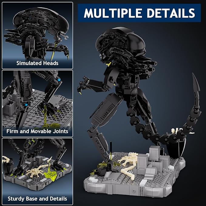 Xenomorph Building Blocks Set, Xenomorph Action Figure Building Sets for Adults with Support Base and Little Facehugger, Horror Gifts for Fans Friends Birthday Christmas Halloween