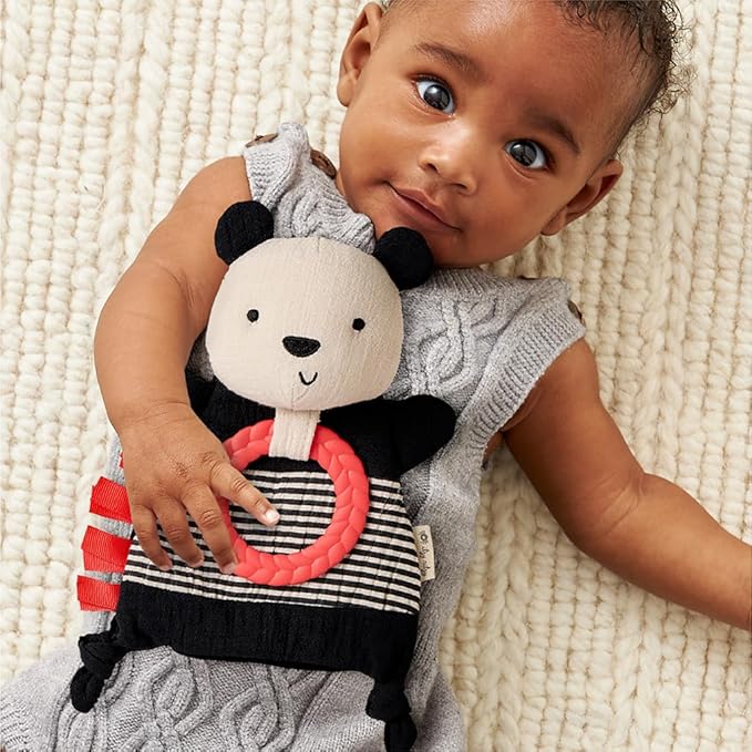 Itzy Ritzy - Bitzy Crinkle Sensory Toy Panda with Crinkle Sound for Babies & Toddlers - Features Soft Braided Teething Ring & Textured Ribbons, Designed for Ages 0 Months and Up, Panda