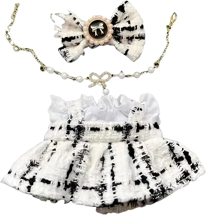 Luxury Chic Doll Clothes Set with Elegant Dress, Shirt, Bow & Necklace - Premium Outfit for Dress Up, Collecting & Gift Giving - Perfect for Kids, Doll Collectors & 18 Dolls (White)
