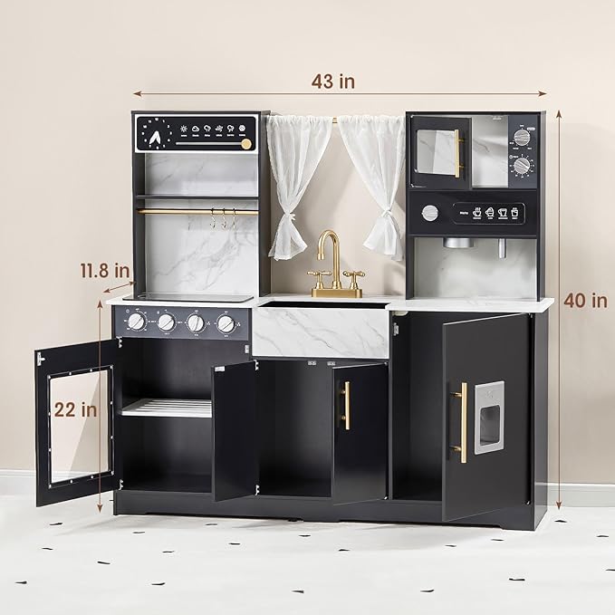 Tiny Land Play Kitchen for Kids, Wooden Play Kitchen Sets for Girls and Boys, New Modern Toddler Kitchen Toy Kitchen Designed in Trendy Home Style, Gift for Ages 3+