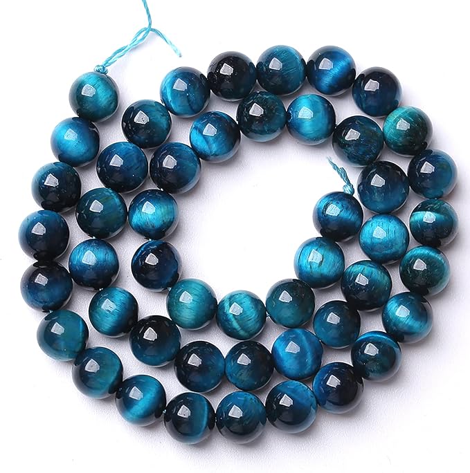 75PCS 10MM Blue Tiger Eye Beads Natural Stone Gemstone Spacer Loose Beads for Jewelry Making DIY Bracelet Semi Precious Beads 2 Strands