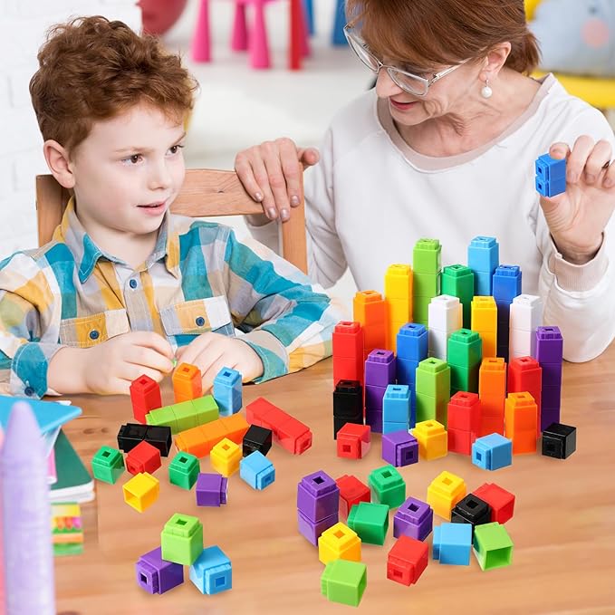 Jenaai 100 Pcs Linking Cubes Plastic Math Cubes Manipulative Counting Blocks STEM Snap Blocks Connecting and Counting for Early Math and Construction, Homeschool Preschool Supplies(Classic)