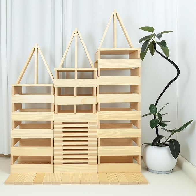 Large Open Ended Wooden Building Blocks for Kids 44 lb, 19.7″ Giant Natural Pine Rectangular Wood Building Toys 32pcs，XXL STEM Construction Toys for Toddlers, Birthday Gift for Kids Ages 4-12 (Large)