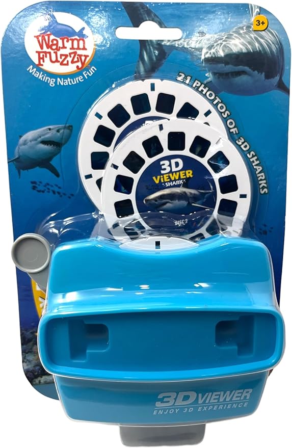 WARM FUZZY Toys 3D Viewfinder (Shark) - Viewfinder for Kids & Adults, Classic Toys, Slide Viewer, 3D Reel Viewer, Retro, Vintage Toys with 3 Reels - Contains 21 High Definition 3D Images
