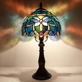 Small Tiffany Lamp Mini Accent Table Lamp Stained Glass Desk Memory Lamp Sympathy 8X14.5 Inch (Blue Baroque Style)
