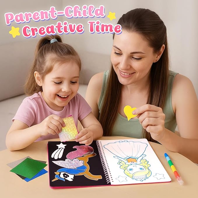 3 otters Foil Art Fun, Princess Arts and Crafts for Kids DIY Creative Travel Toy Birthday Gifts for Girls 4 5 6 7 8