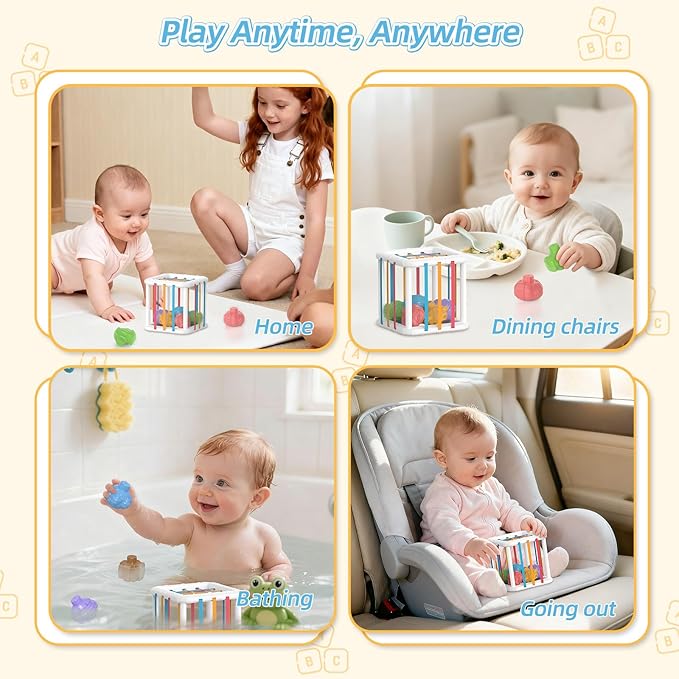 Montessori Shape Sorter Toy for Toddlers, Sensory Learning Cube with 6 Soft Blocks, Baby Developmental Toy for Fine Motor Skills, Gift for 12-36 Months Boys & Girls