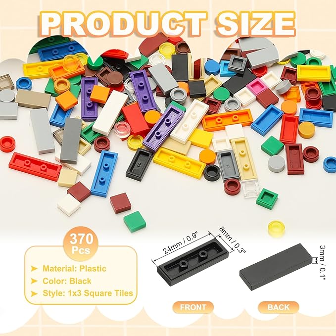 PATIKIL 122 Pcs Flat Blocks Bulk, 1x3 Square Black Classic Tiles Smooth Surface Mini Building Blocks Accessories Compatible Bricks Kits for Building Floor Walls Mosaic Pixel Arts