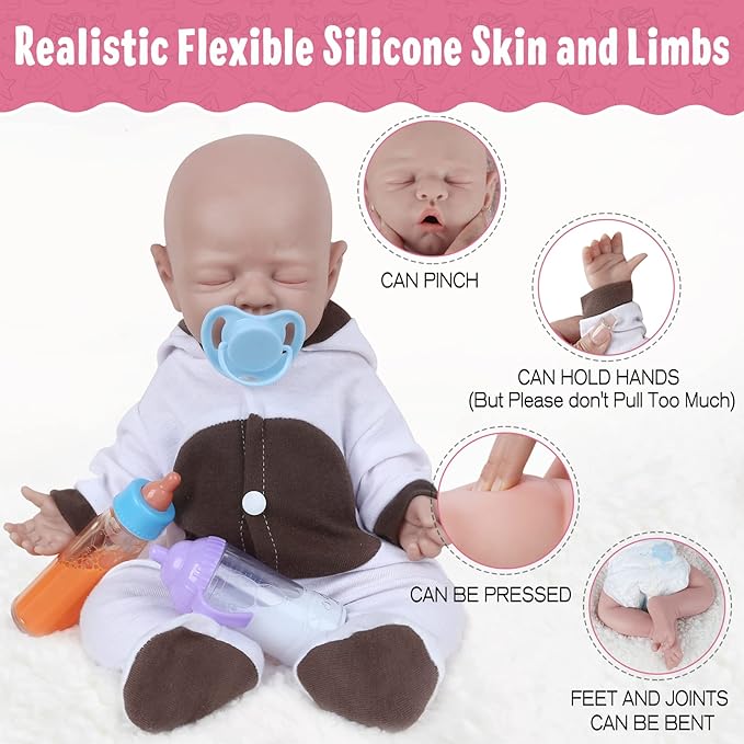Vollence 18 inch Eyes Closed Silicone Baby Doll That Look Real,Reborn Real Baby Doll,Lifelike Baby Dolls - Girl