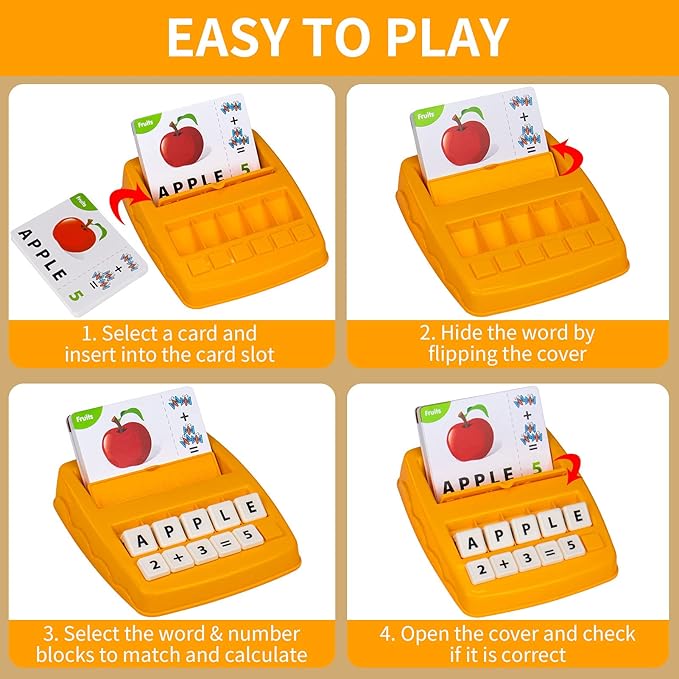Educational Toys for Kids Ages 3-8, Matching Letter Spelling Game ABC Math Learning, Xmas Birthday Party Gifts for 3 4 5 6 7 8 Year Olds Boys and Girls Yellow