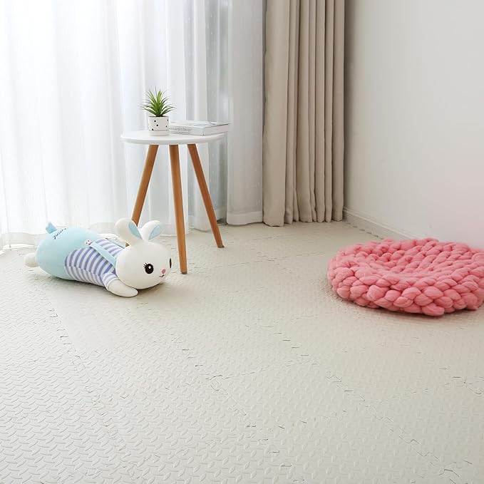 Coolcandy EVA Foam Play Mat, 16 Tiles Colorful Baby Play Mat, Square Kids Playmat with Solid Colored, 0.4" Thickened Interlocking Foam Floor Tiles, Puzzle Play Mat for Baby Crawling, Playing (White)