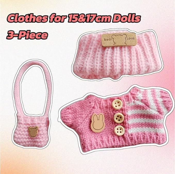 15cm & 17cm Doll Clothes Outfits Set - Premium Dress Up Bundle with Exquisite Accessories | Soft Fabric Fashion Doll Costume for 15-17cm Dolls (Pink)