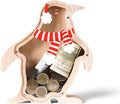 Wooden Christmas Piggy Bank for Kids, Adorable Penguin Piggy Bank with Acrylic Panels, Unbreakable Toddler Money Box for Boys Girls, Cute Saving Coin Jar for Birthday, Decor