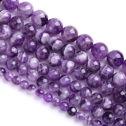 12MM 32PCS Purple Amethyst Dream Lace Beads Natural Quartz Crystal Stone Loose Beads for Jewelry Making DIY Bracelet Grade A+ 15 inches Strand