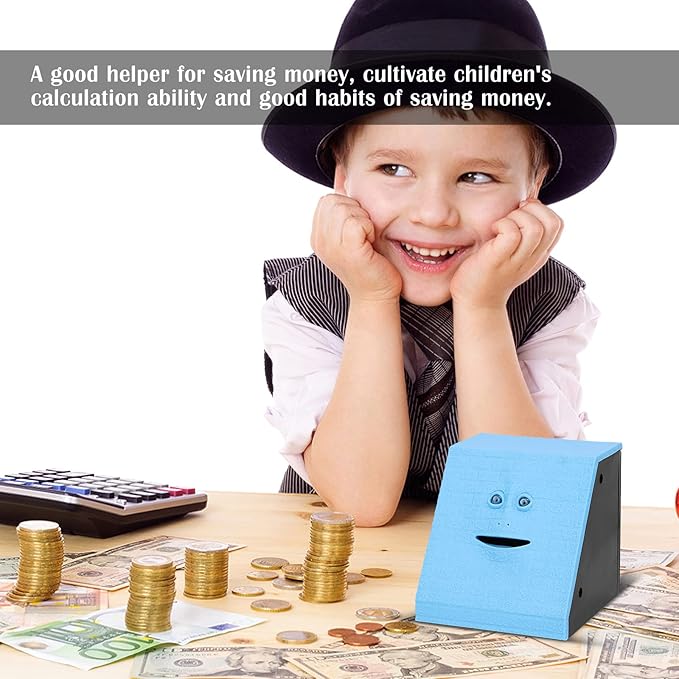 Coin Eating Saving Bank, Face Coin Bank Battery Operated Novelty Monkey Money Saving Box Piggy Bank for 3 Years+ Kids Boys Girls Adults Christmas Birthday New Year's Day Gift