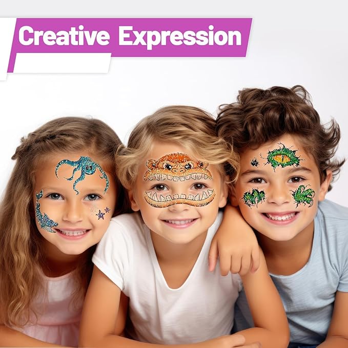 Partywind Glitter Temporary Face Tattoos for Kids, 24 Styles Face Stickers for Face Painting, Waterproof Fake Tattoo Stickers for Kids Makeup, Birthday Party Favors Supplies Goodie Bag Stuffers