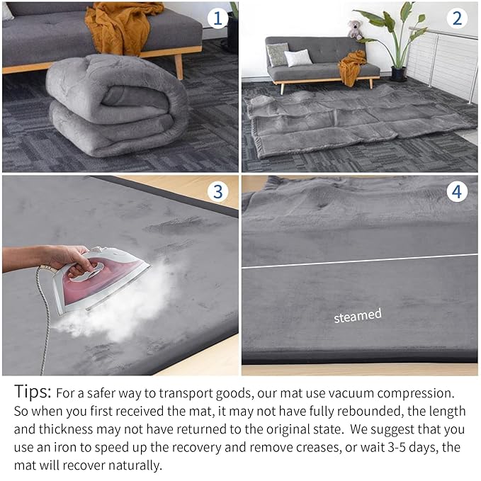 Baby Play Mat for Floor,1.3" Thick Elasti-Foam 74×50 Playpen Mat for Toddlers Infant kids,Water-Repellent Soft Coral Velvet for Tummy Time, Non-Slip Backing for Crawling,Tatami Style(Dark Grey)