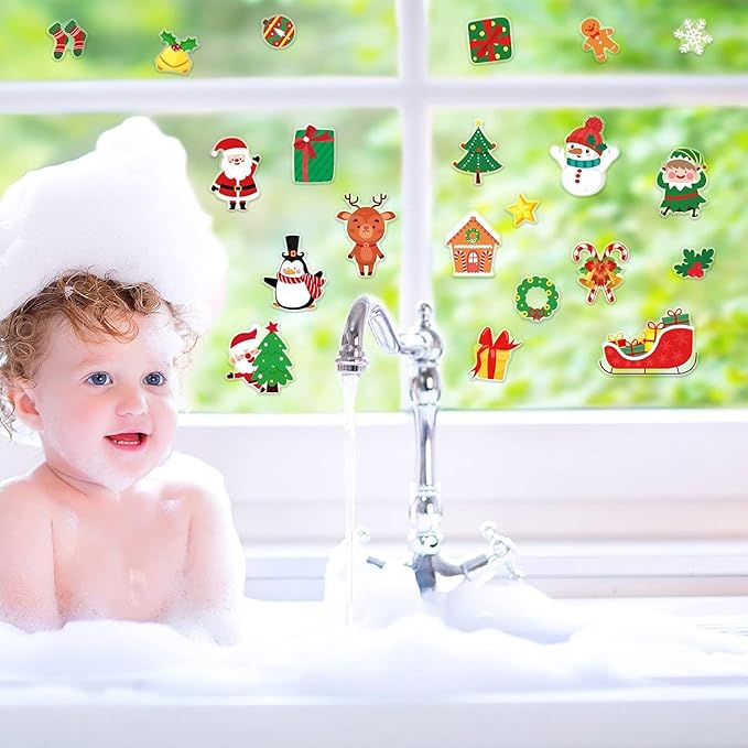 20 PCS Christmas Thick Gel Clings Winter Christmas Window Gel Clings Decals Stickers for Kids Toddlers and Adults Home Airplane Classroom Nursery Xmas Holiday Party Supplies Decorations