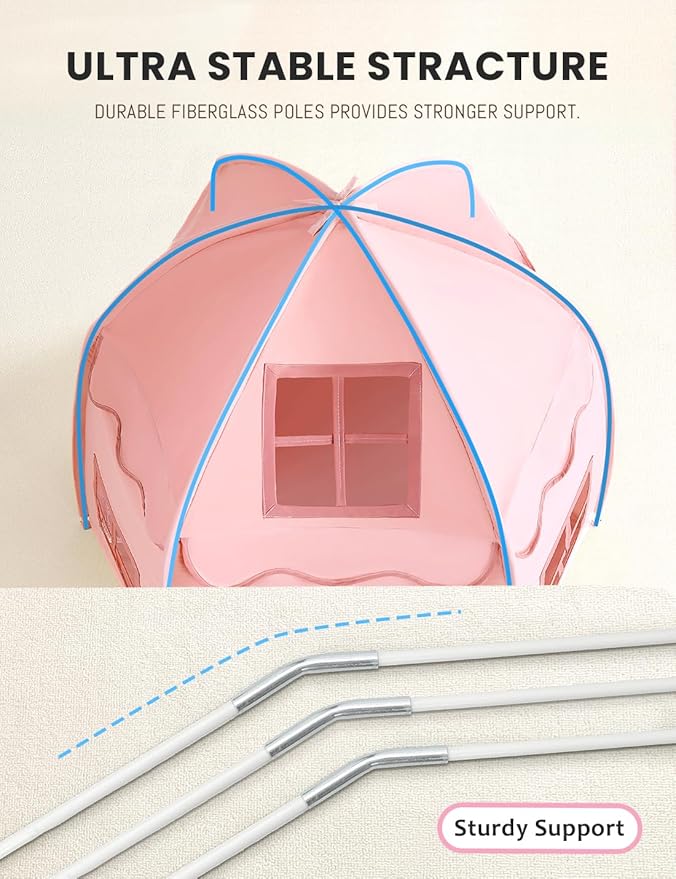 besrey Hexagonal Kids Play Tent, Large Children's Fort with Star Lights, Easy Setup for Indoor Outdoor Playhouse, Gift for Boys Girls, Pink