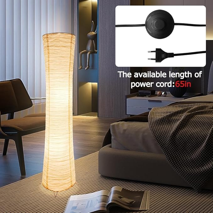Paper Floor Lamp Floor Lamps for Living Room Paper and Chrome Standing Lamp Room Decoration Festival Lantern Light Nightstand Lamp Bedroom Dresser Living Kids Room College Dorm Coffee
