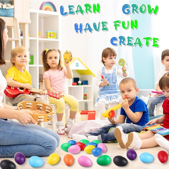 100 Pieces Egg Shakers Musical Instruments Percussion Maracas Egg for Kids Toys Plastic Easter Shaker for Learning DIY Painting, Classroom Music, Rhythm(10 Color)