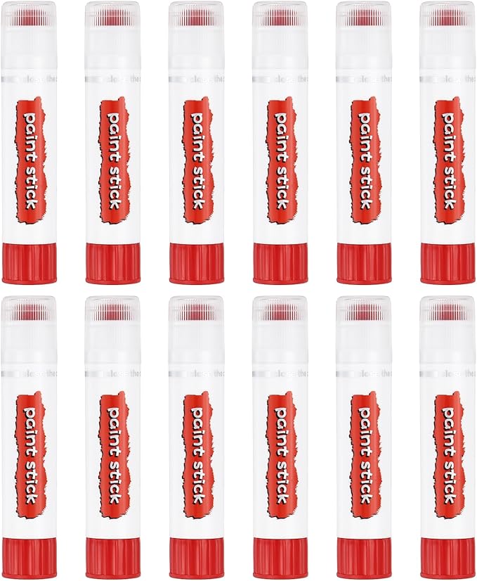 PATIKIL Tempera Paint Sticks, 12 Pcs Solid Tempera Paints Sticks Washable Bulk Markers Pen Quick Drying for Artists Beginners Art Supplies, Red
