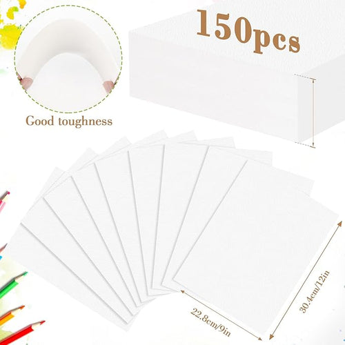 150PCS 9x12 Watercolor Paper Bulk, 140lb/300g Cold Press Thick Water Color Paper Pad for Kid Child Adult, White Art Paper for Drawing Painting Markers Gouache, Textured Cotton Paper Sheets