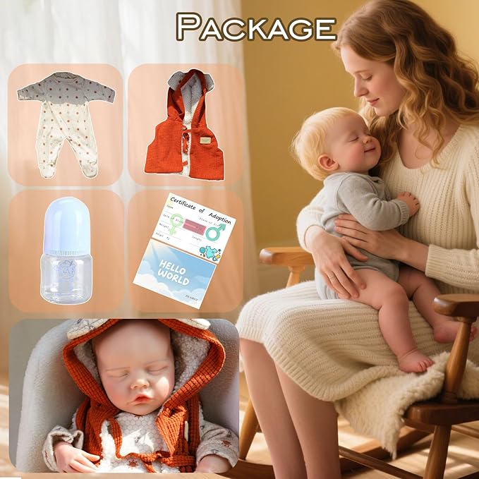 Full Silicone Baby Dolls,18.2 in Silicone Realistic Newborn Baby Doll, Non Vinyl 1:1 Lifelike Reborn Sleeping Dolls (Emma-Ivory)