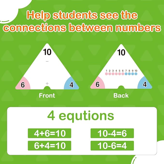 Addition and Subtraction Flash Cards, Triangle Math Games Flash Cards for Kids, Math Manipulatives Kindergarten Learning Activities Preschool Classroom Must Haves Homeschool Supplies