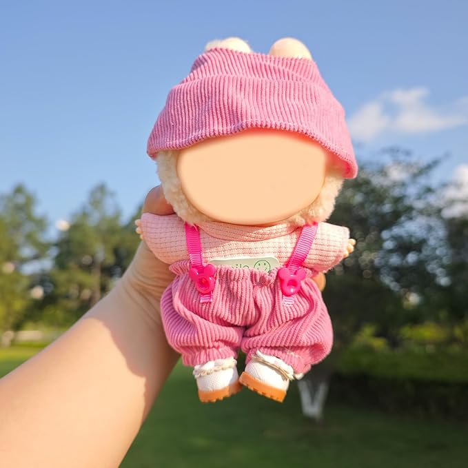 Clothes for 17cm Doll, 3 PCS Cute Hot Pink Hat & Jumpsuits Set, Dress up Outfit Exquisite Accessories for Dolls