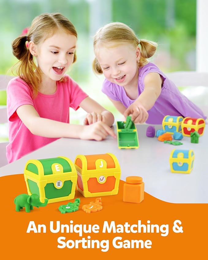 Coogam Alphabet Learning Toys for Toddlers, 26pcs Surprise Letters Treasure Locks with Keys, Uppercase Lowercase ABC Matching Color Sorting Game, Montessori Fine Motor Skill Gift for 3 4 5 Year Old
