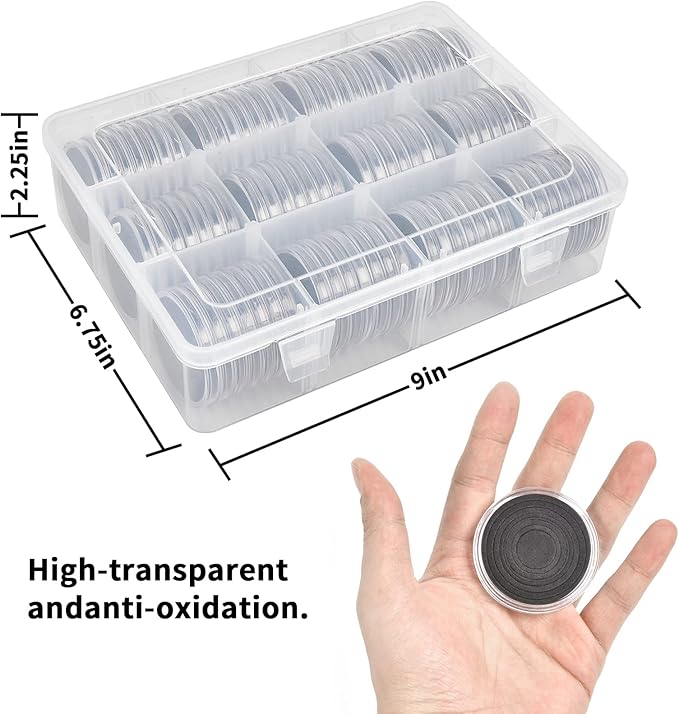 84 Pieces 46 mm Coin Capsules, with Foam Gasket and Plastic Storage Organizer Box, Coins Holder Collector Case for Coin Collection Supplies 7 Sizes (16/20/25/27/30/38/46mm) - Clear Case+Black Gasket
