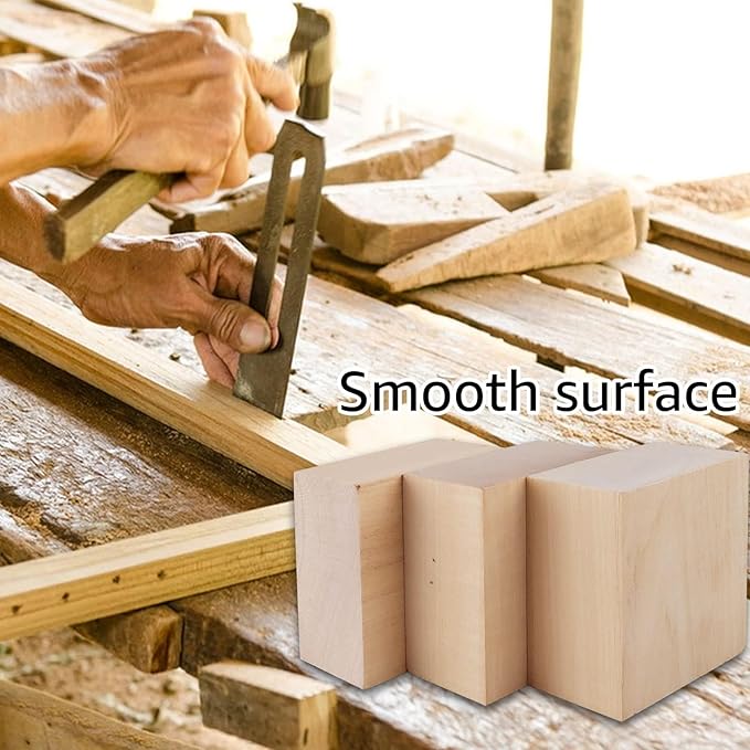 SHUESS 4 PCS Basswood Carving Blocks 4 X 4 X 2 inch Basswood for Wood Carving Whittling Wood Carvings Blocks Wooden Blocks for Carving Unfinished Wooden Block for Adults Beginners or Expert