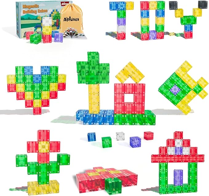 Magnetic Building Blocks - Transparent Magnetic Cubes, STEM Magnet Toddler Boys Toys for Kids Age 3-5,Travel Sensory Autism Preschool Montessori Toys for 3+ Year Old, Birthday Girls Gifts
