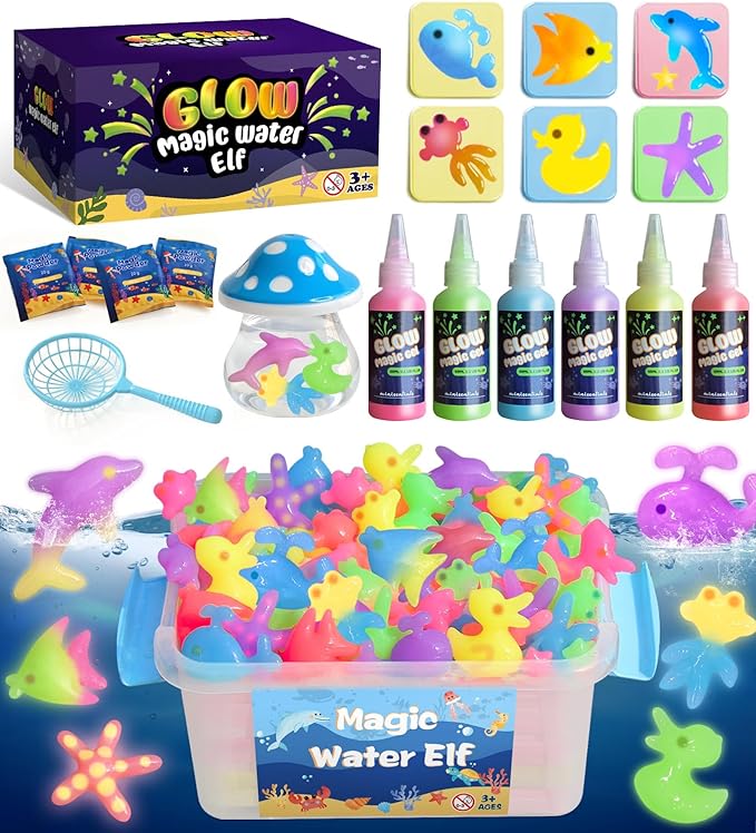 Magic Water Elf Toy Kit - Glow in The Dark Aqua Gel 6 Colors with 6 Molds - Magic Squishy Maker Water Fairies Birthday Party Favors DIY STEM Toy for 3-8 Years Old Kids